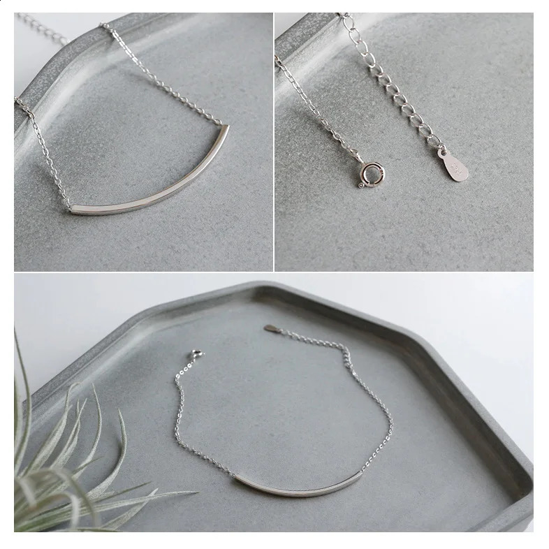 Womens Personalized Bar Anklets 925 Sterling Silver Pipe Tube Bar Ankle Bracelet Adjustable Link Chain Anklets 241226