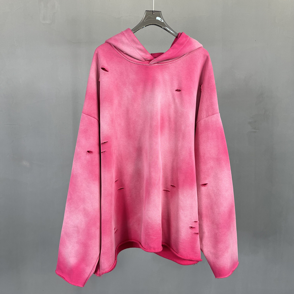 Newaw Irregular Holes Make Old Washed Spray Dye Hoodie Streetwear