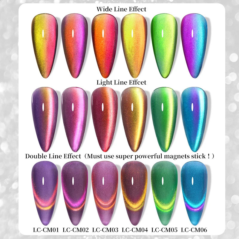 LILYCUTE 6Pcs/Set 7ml 9D Double Light Rainbow Cat Magnetic Gel Nail Polish Sparkling Fireworks Colorful Soak Off Nail Art Gel Va 241230