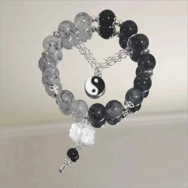 Chinese style red crystal feather cross pendant bracelet womens retro elastic bead chain bracelet jewelry gift W241231