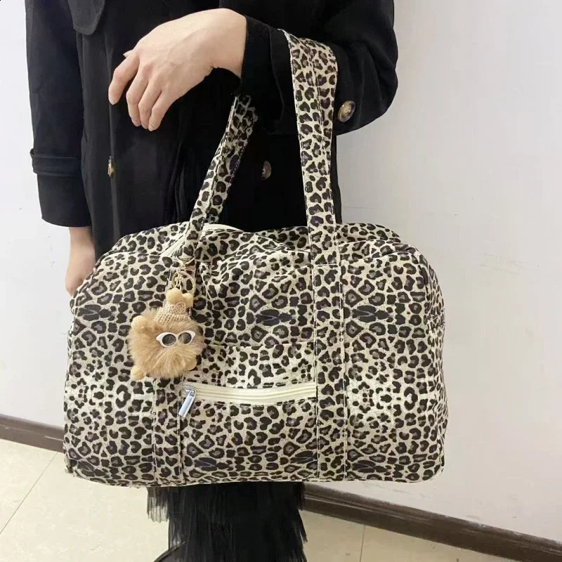 Leopard Print Canvas Tote Bag Womens Fashion Shoulder Handbag Large Capacity Travel Tote Bag Big Bags for Women 241231