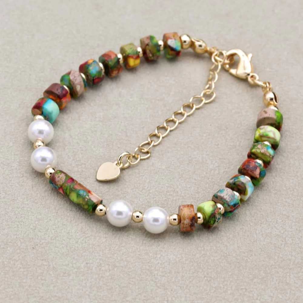 Handmade 3 * 6 Colored Empire Stone Shell Pearl Bead Gold Plated Charm Bracelet Decorative Womens Fashion Jewelry W241231