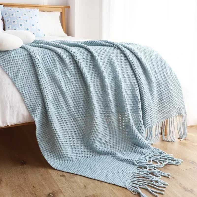 American Knitted Throw Blanket Bedspread Wool Blanket Bedspread Shawl Bedspread Lazy Sofa Cover Bed End Towel Home DecorC241231