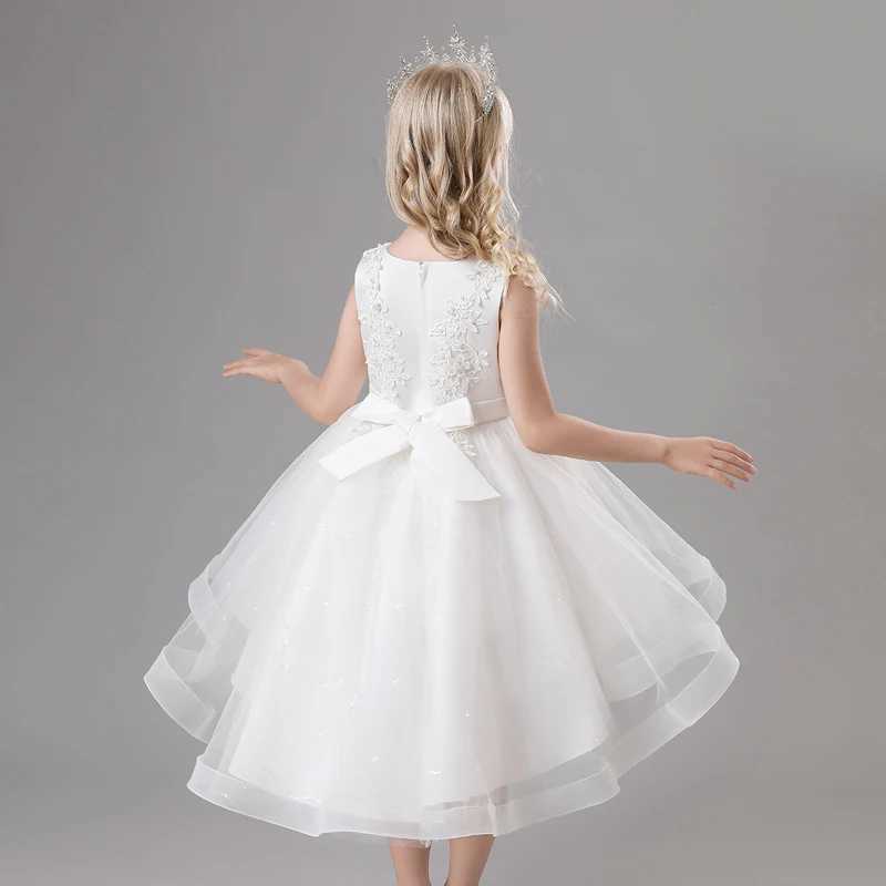 TW683 Girl Sleeveless Mesh Dress Elegant Childrens Birthday Par Dress Childrens Tail Dress W241231