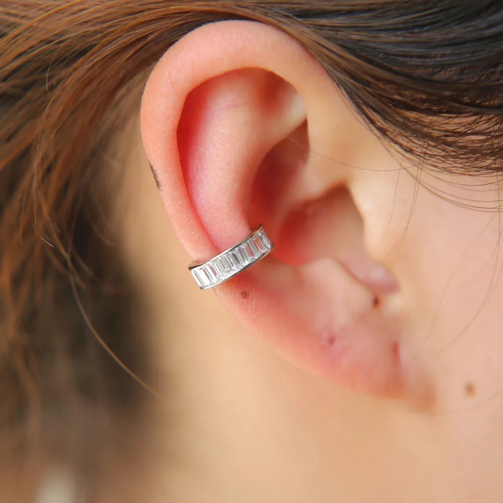100 925 sterling silver square cubic zirconia cuff earring ear fashion cz no piercing charming jewelry clip 241225
