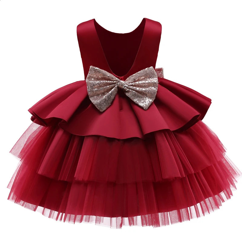 1 Year Old Baby Girls Dress for born Clothes Big Bowknot Formal Girl Birthday Party Christening Gown Dresses 241231