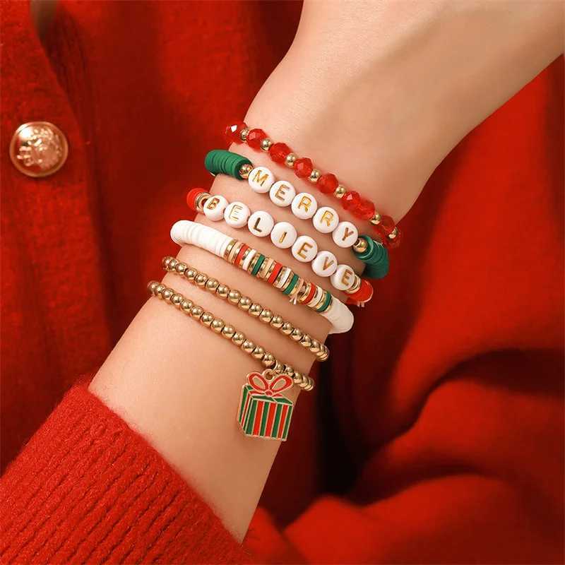 1 set of fashionable Christmas bracelets multi-layer stacked bead elastic bracelet suitable for women and girls version Christmas bracelet W241231