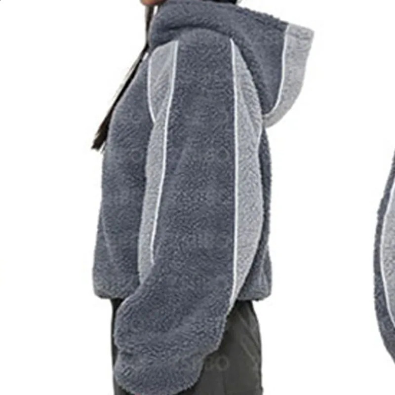 Patchwork Polar Fleece Oversized Hoodie Women Y2K American Vintage Clothing High Street Fashion Zipper Sweatshirt Men Streetwear 241230