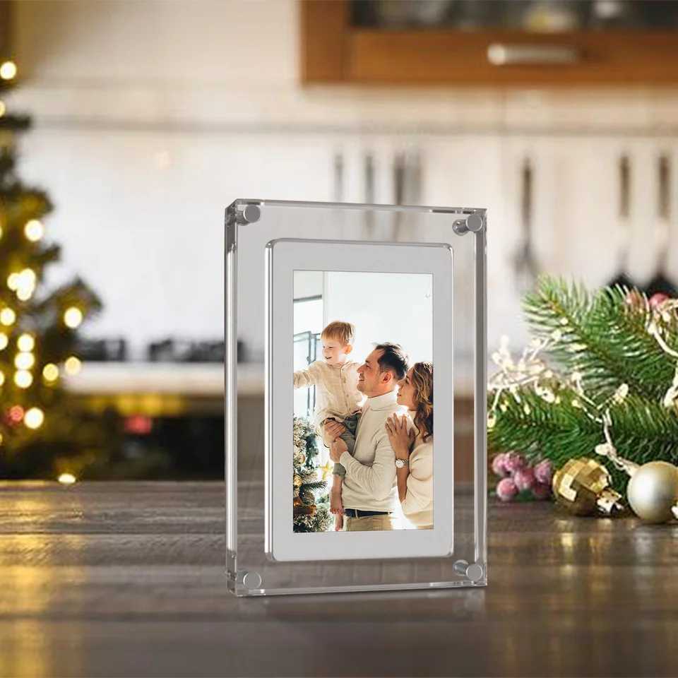 Frames Acrylic digital photo frame 5-inch 1000mAh IPS screen 2G memory volume button speaker C-type cutting gift for Loved Porta Retrato CL241231