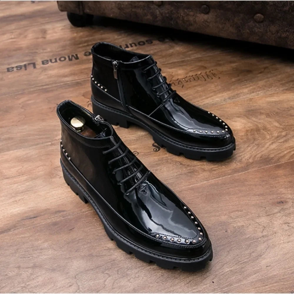 Male Patent Leather Moccasins Shoes High Top Italian Formal Dress Brogue Oxford Wedding Business Shoes Boots Shoes for Men 241231