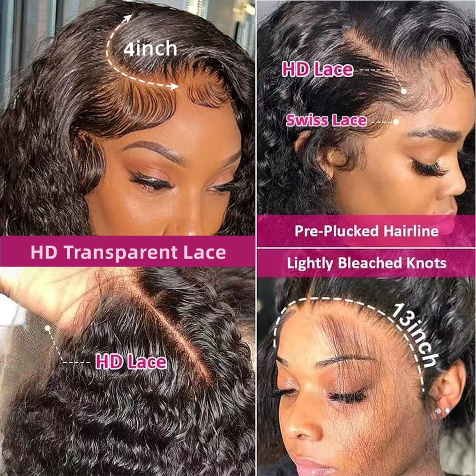 34Inch Long Natural Deep Wave Synthetic Wig 13x4Lace Front Black Curly Wigs 200Density Heat Resistant Fiber For Black Women