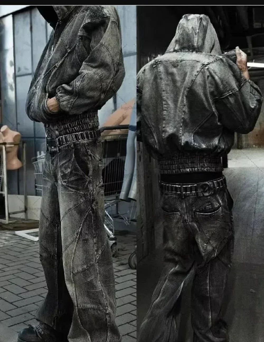 Y2k Streetwear Punk Hip Hop Jeans West Workwear Ripped Rap Style Loose Wash Plus Size Clothing Men Mopping 241230