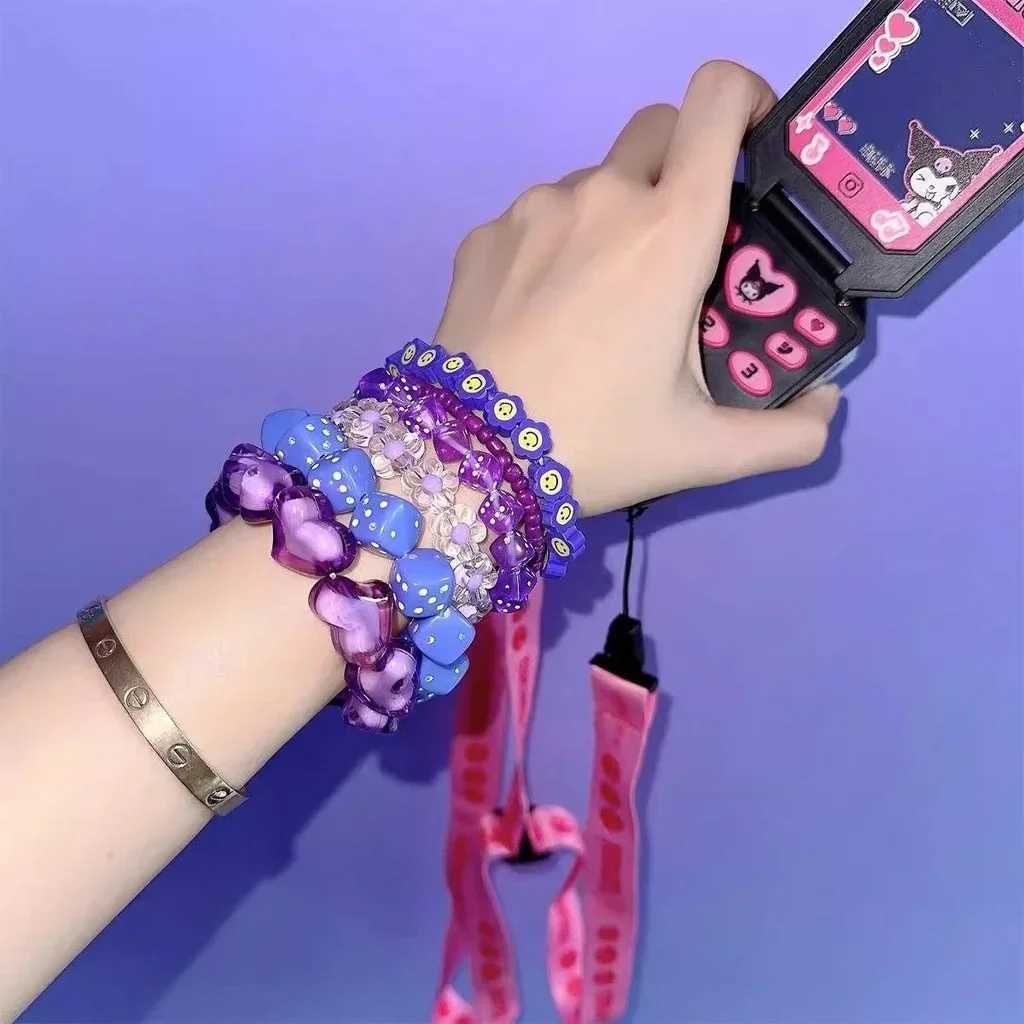 6 pieces of womens creative facial D-star bead elastic bracelet fully matched with dopamine jewelry INS hot Y2K color bracelet W241231