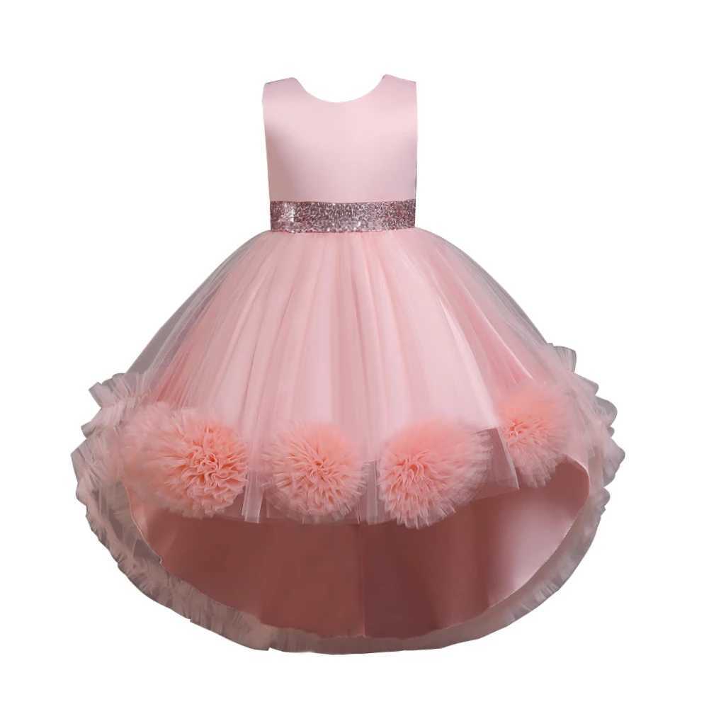 Girl Sleeveless Flower Net Train Princess Dress Holiday Par Piano Performance Dress W241231