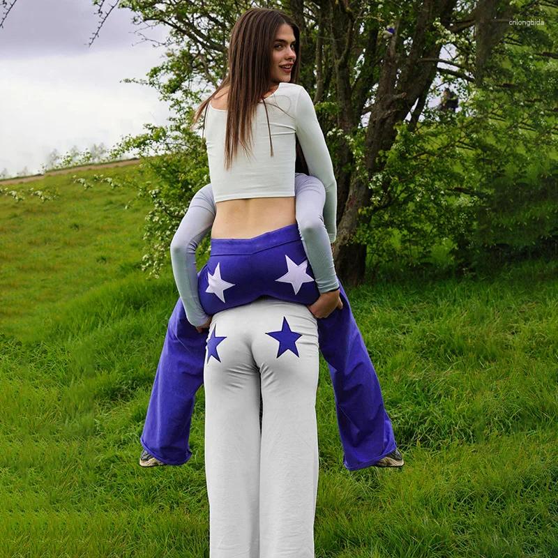 Womens Pants AII Season Embroidery Star High Elastic Sweatpants Sports Casual Bottom Y2K Clothes Baggy Straight Trousers Streetwear