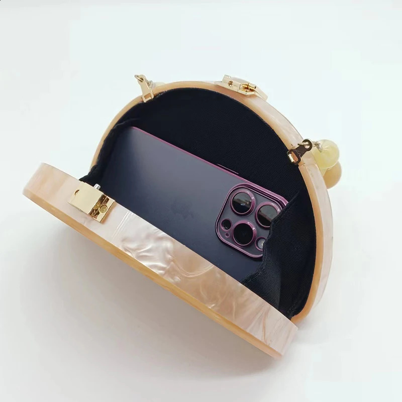 Acrylic Evening Bag Fashion Semicircle Chain Handbag Solid Champagne Clutch Purse Wedding Party Crossbody Wallet 241231