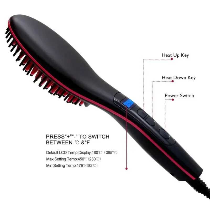 Electric straightening brush hot comb adjustable temperature straightener professional female hair heating comb W241231