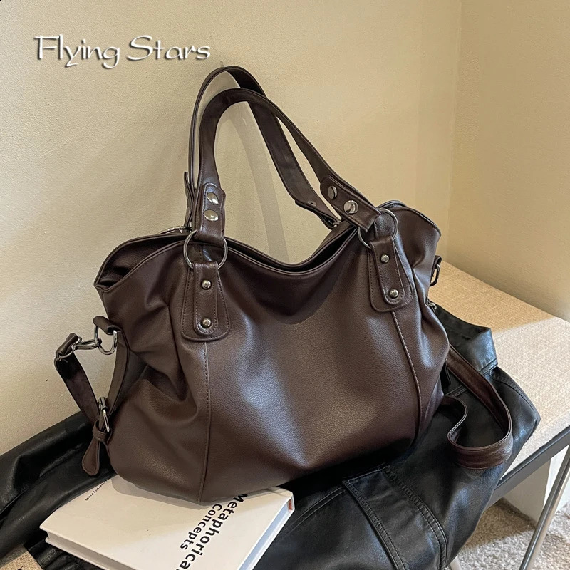 Korean Version Large Capacity Fashionable Tote Bag Soft Leather PU Retro Womens Handbag Shoulder Crossbody Wallet Women Bag 241231