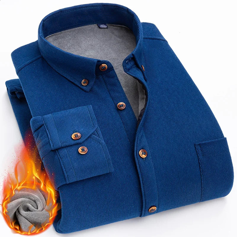 Mens Large Size Corduroy Fleece Warm Plaid Classic Style Regular Fit Velvet Thick Casual Shirt Male Clothes Plus L-6XL 241228