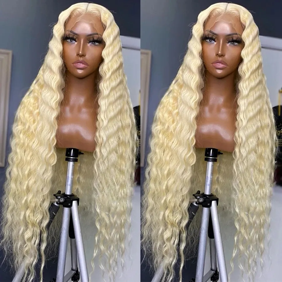Blonde Curly Wig 13x4 Lace Front Look Like Human Hair Wigs For Black Women Long Wave Hair Pre Plucked Synthetic Silky HD Full Frontal Closure Wig Read