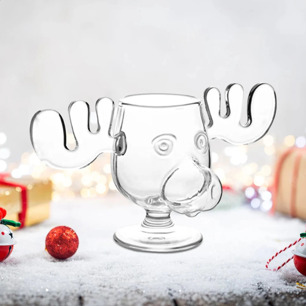 240ml 8oz Christmas Vacation Moose Mug Christmas Reindeer Head Creative Elk Glass Wine Beer Water Juice Milk Glass 241231