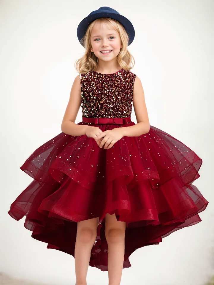 New Flower Princess Sparkling Baby Wedding Christmas Par Tail Dress Birthday Par Wedding Flower Girl Sweet and Cute Dress W241231