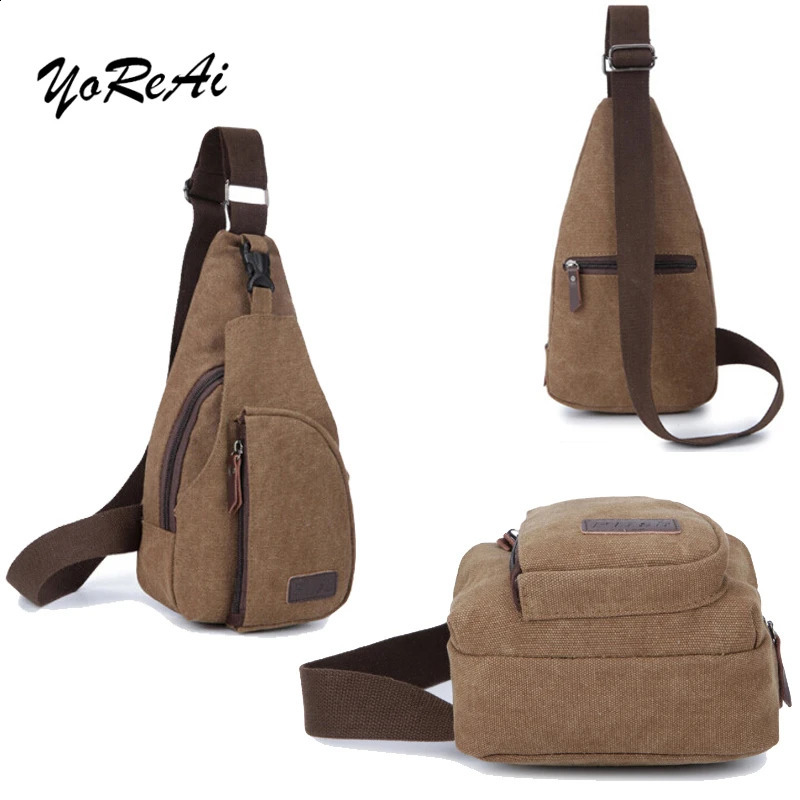 YoReAi Men Sac Canvas Leather Satchel Shoulder Sling Chest Pack Bags Cross Body Messenger Shoulder Backpack Solid Men Canvas Bag 241230
