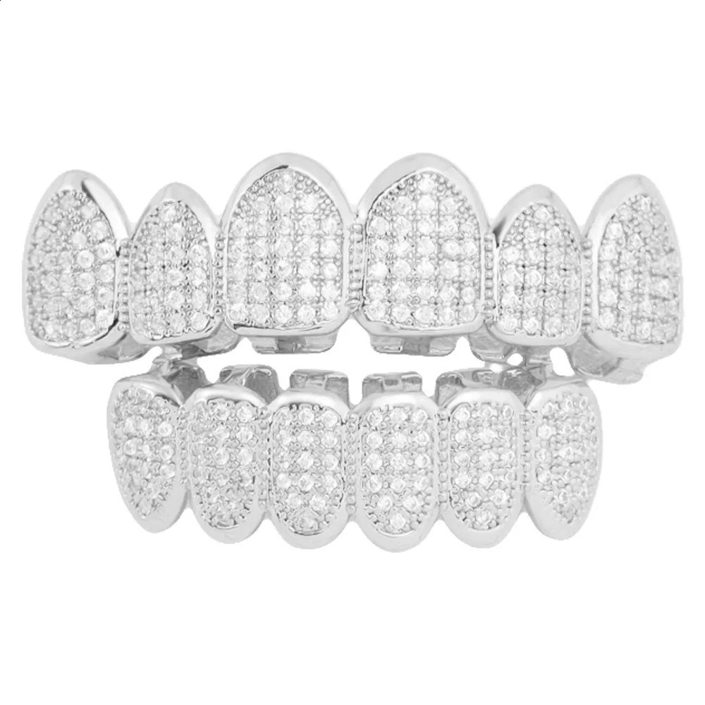 1set Hip Hop Full Iced Out Teeth Gold Plated Dental Grills Tooth Caps Crystal Teeth Caps Halloween Tooth 241226