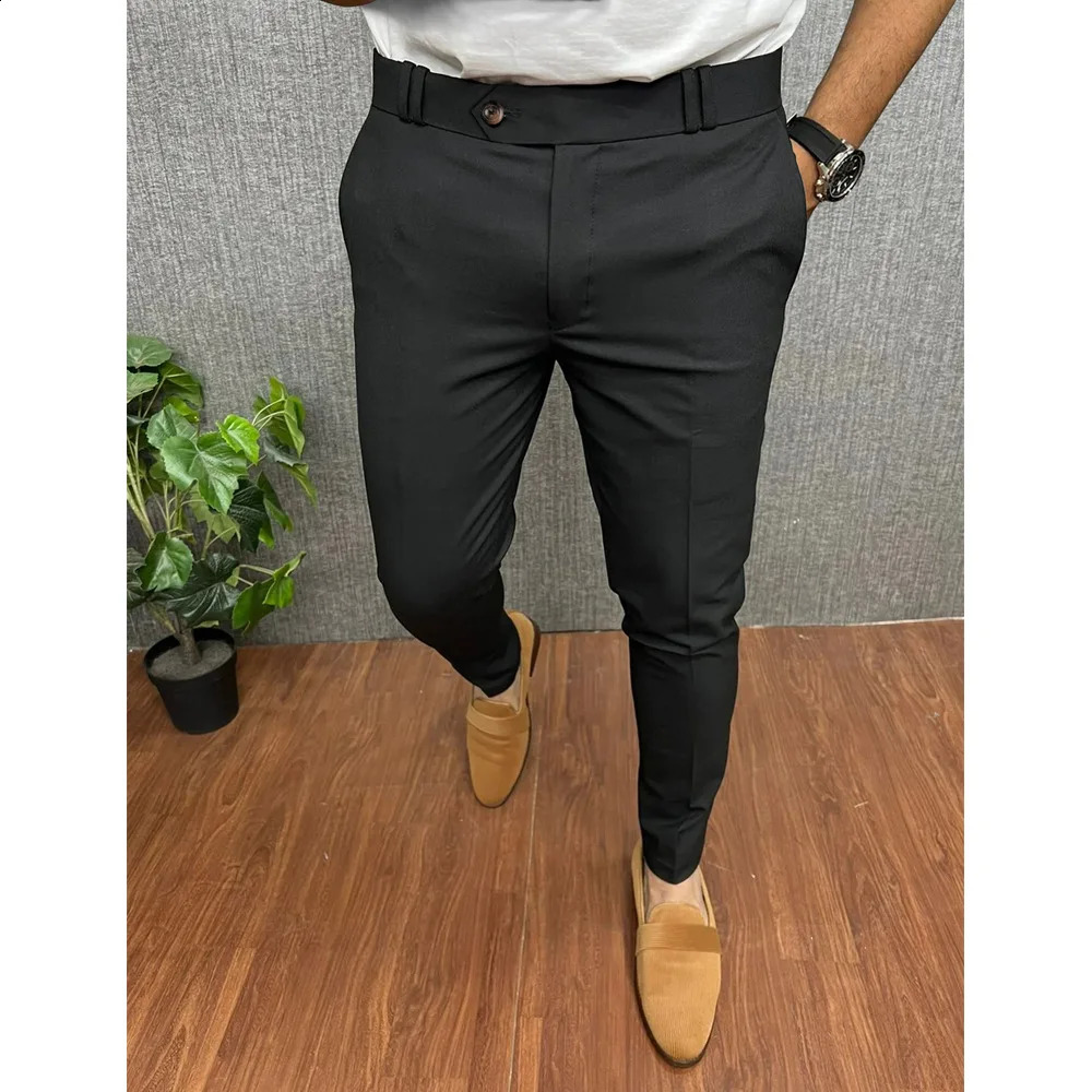 Men Smart Casual Pants Pencil Straight Business Formal Mans Slim Fit Trousers Stretch Clothing Male Pantalon Hombre 241230