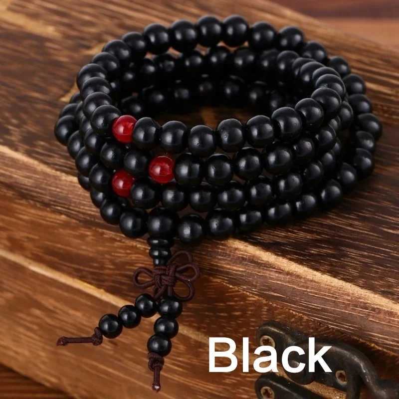 108 beads 8mm natural sandalwood Buddhist prayer wooden bead knot Stonego black ebony unisex mens bracelet W241231