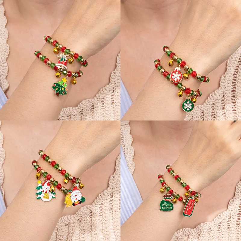 1 set of fashionable Christmas bracelets multi-layer stacked bead elastic bracelet suitable for women and girls version Christmas bracelet W241231