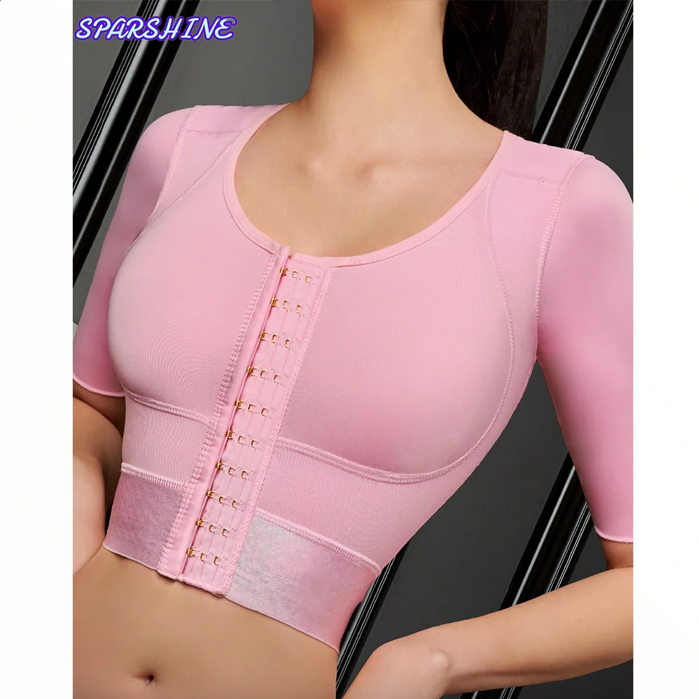 Pink Upper Arm Shaper Sleeve Compression Top Women Push Up Breast Post Surgery Front Closure Bra Shapewear Breasted shapewear 241231
