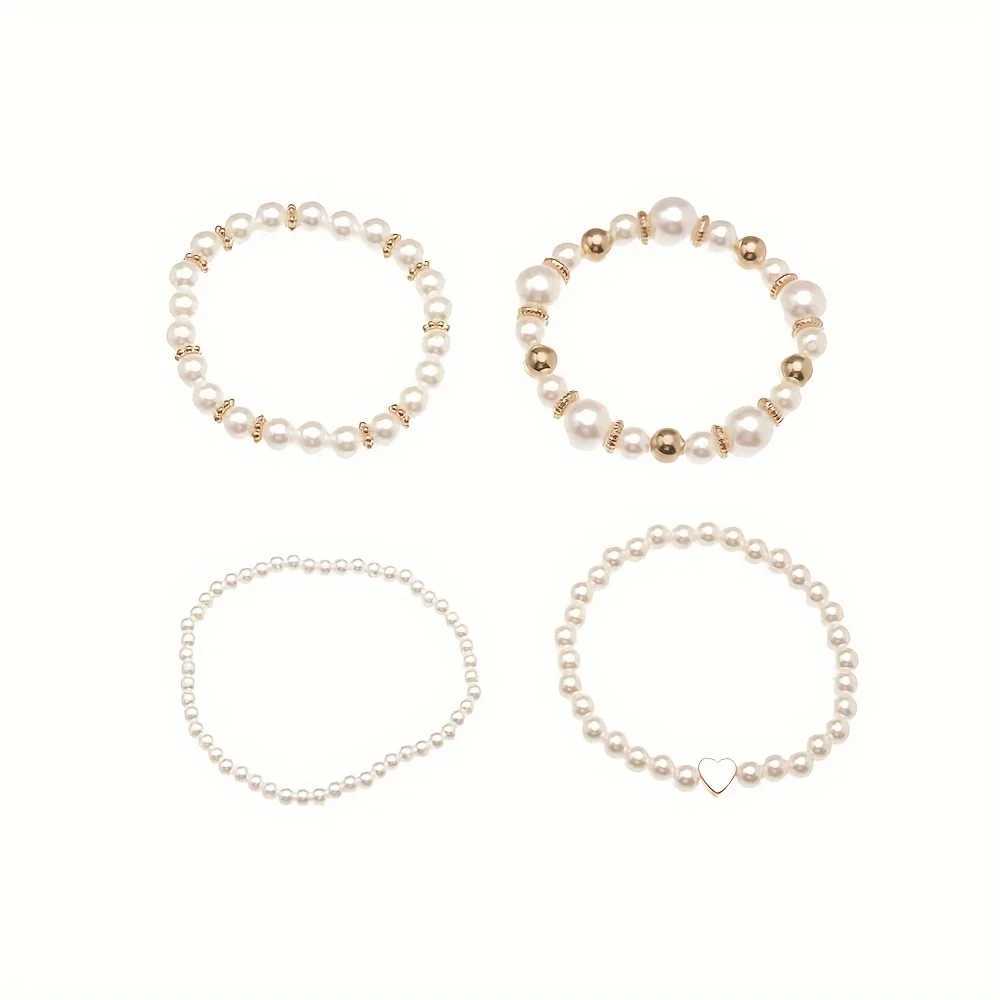 4-piece unisex fashionable and simple pearl bracelet set with artificial pearls W241231