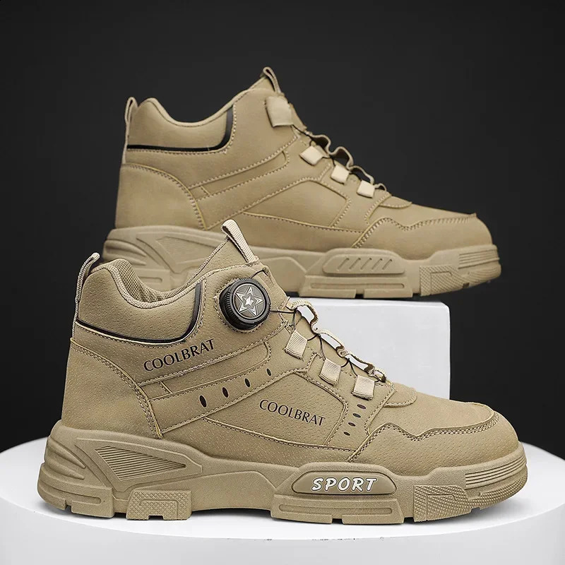 Mens Mountaineering Short Boots Fashion Retro Rotating Button High Top Thick Sole Sports Shoes Outdoor Travel Casual Shoes 241231
