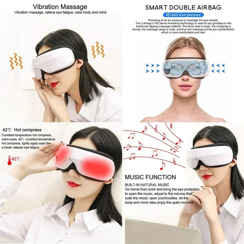 Smart Eye Massager with Vibration Compress 6d Airbag Massage Eyes Care Relax Migraines Relief Improve Sleeping Mask Patch 241231