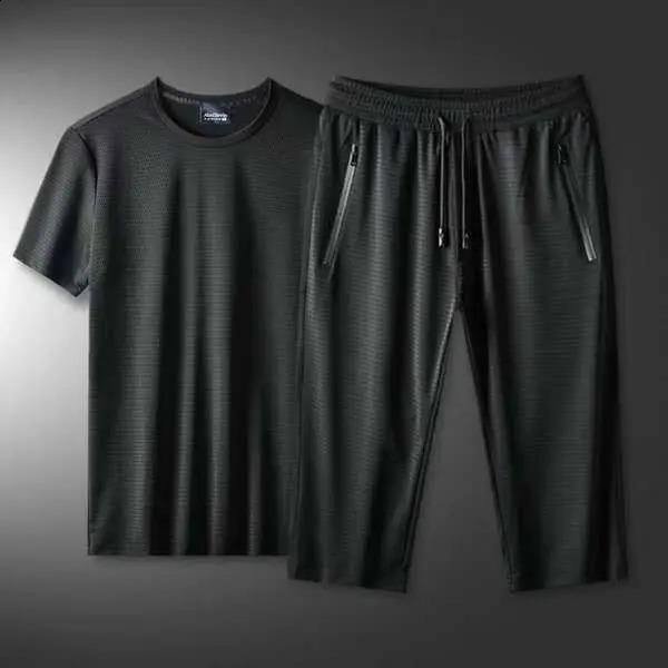 Mens Sports Suit Fashion Shorts TShirt 10XL Summer Breathable Mesh Casual Jogger Clothing 241223