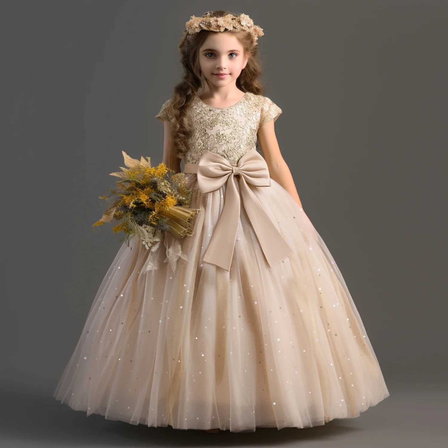 10-12 Year Teenage Girl Embroidered Lace Birthday Par Dress Sparkling Princess Dress Graduation Ceremony Banquet Wedding Long Dress W241231