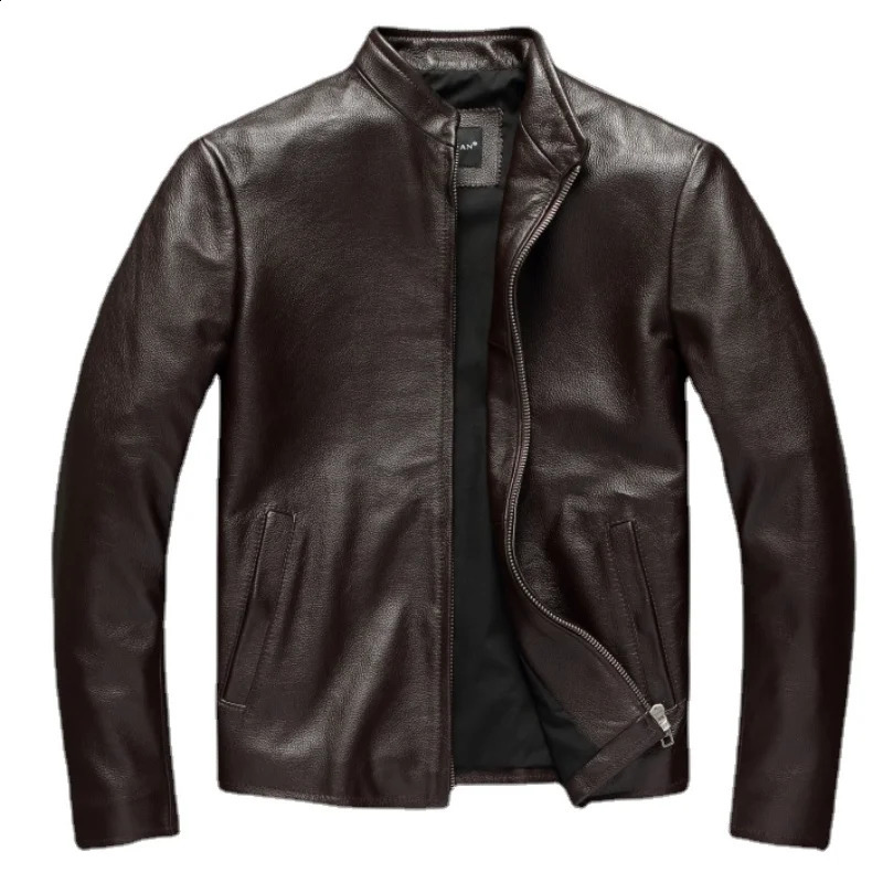 Black Brown Casual Mens Jackets Real Cowhide Genuine Leather Jacket Men Coats Autumn Chamarras De Cuero Para Hombre 241230