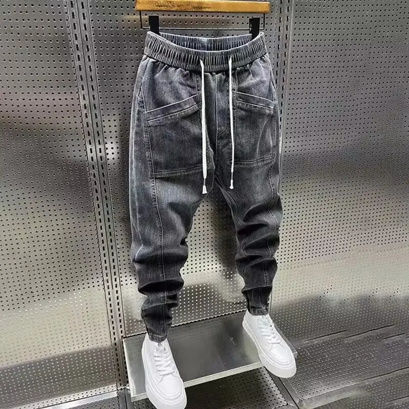 Fashion 2024 Spring Autumn Loose Mens Drawstring Polar Big Jeans Denim Jeans Casual Elastic Waist Yk2 Streetwear Pants 241224