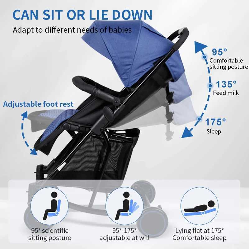 Baby Stroller One-Hand Fold and Adjustable Canopy Lightweight Baby Stroller 4 Wheels Infant StrollerXJ241231
