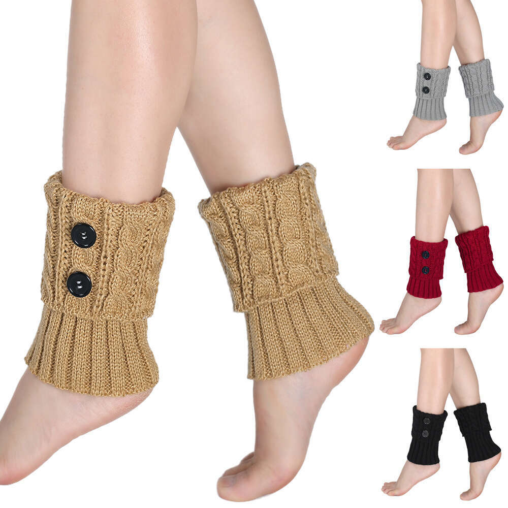 Knitted Hosiery, Wool Warmth, Cuffed Sleeve, Autumn And Winter, 8 Word Fried Dough Twists Button, Short Knee Boots, Leg Sleeve