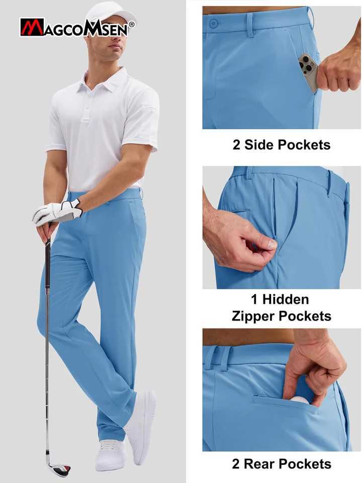 MAGCOMSEN 30 /32/34 stretch golf pants mens classic slim fit lightweight dress pants waterproof quick drying work pants with 5 pockets W241231