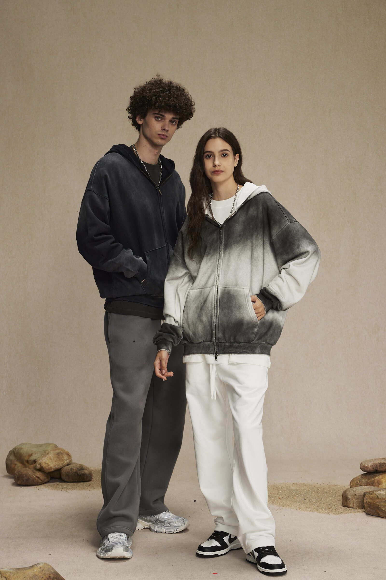 Washed Old Terry Zipper Black Hoodie