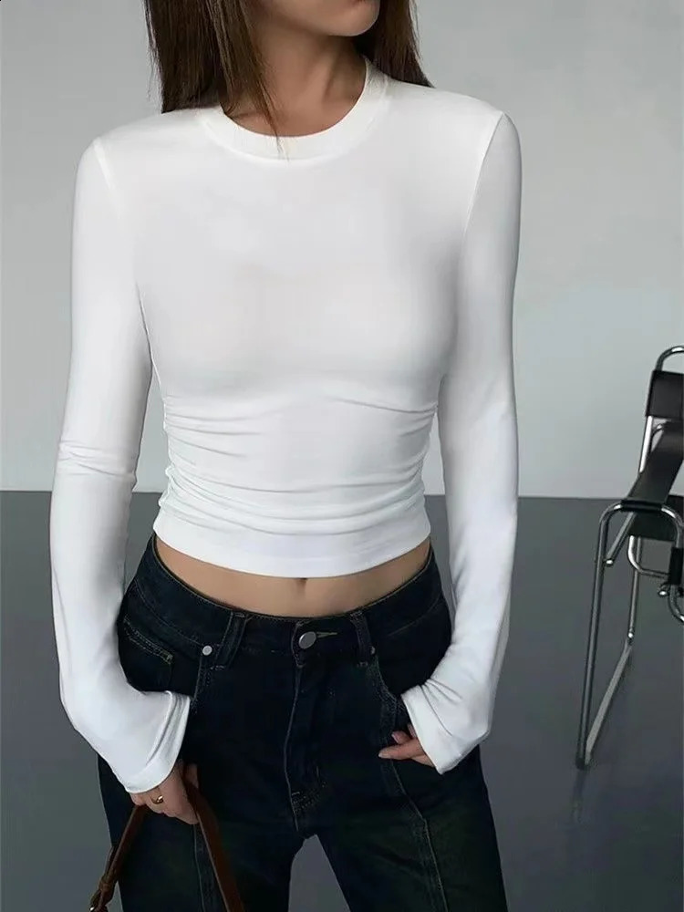 Women Casual Long Sleeve Tshirts Cotton Elastic Basic Autumn Solid Slim Pullovers Tee Shirt Female Streetwear Base Lady Top 241230