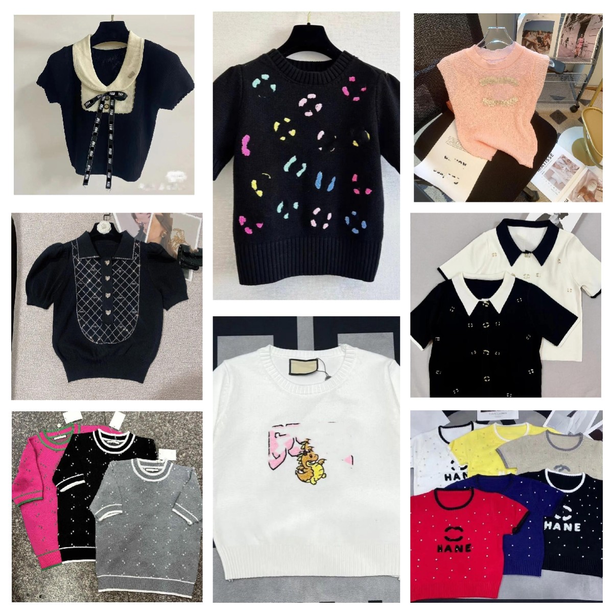 Women short sleeve logo letter embroidery knitted designer tees knits SML