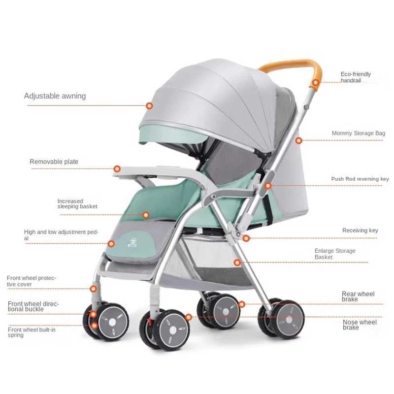 Universal Rear Wheel Baby Stroller Can Sit and Lie Down a Key Folding Portable Four Wheel Stroller Two-way Push Newborn CarXJ241231