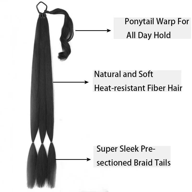 Long natural DIY braided ponytail extension 30 inches straight wrapped ponytail synthetic fake ponytail W241230