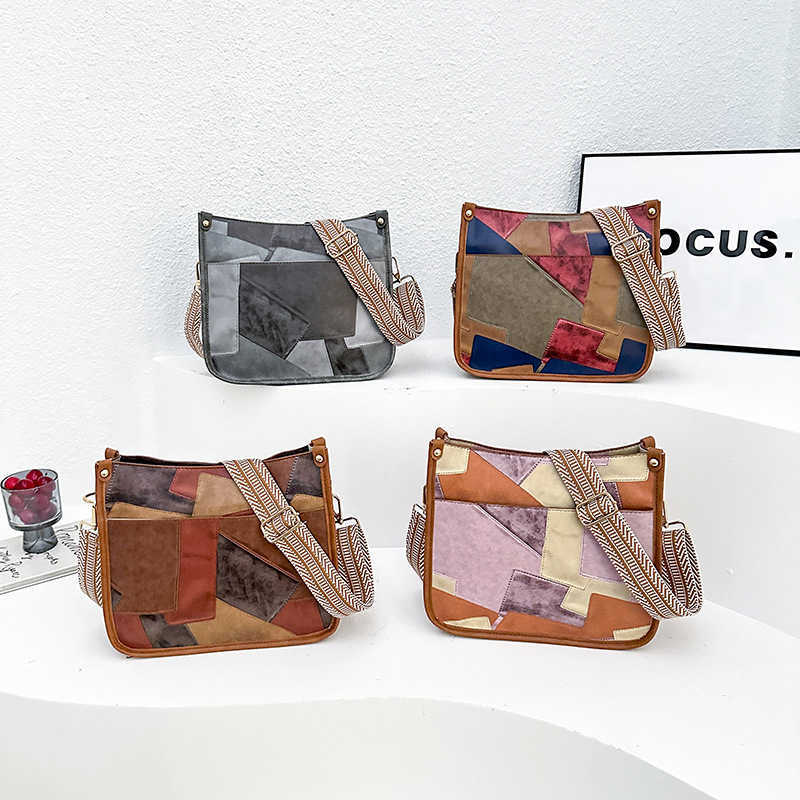 Splicing leather women's bag, large capacity tote bag, women's summer single shoulder crossbody bag, high-end white ditch bag 241215