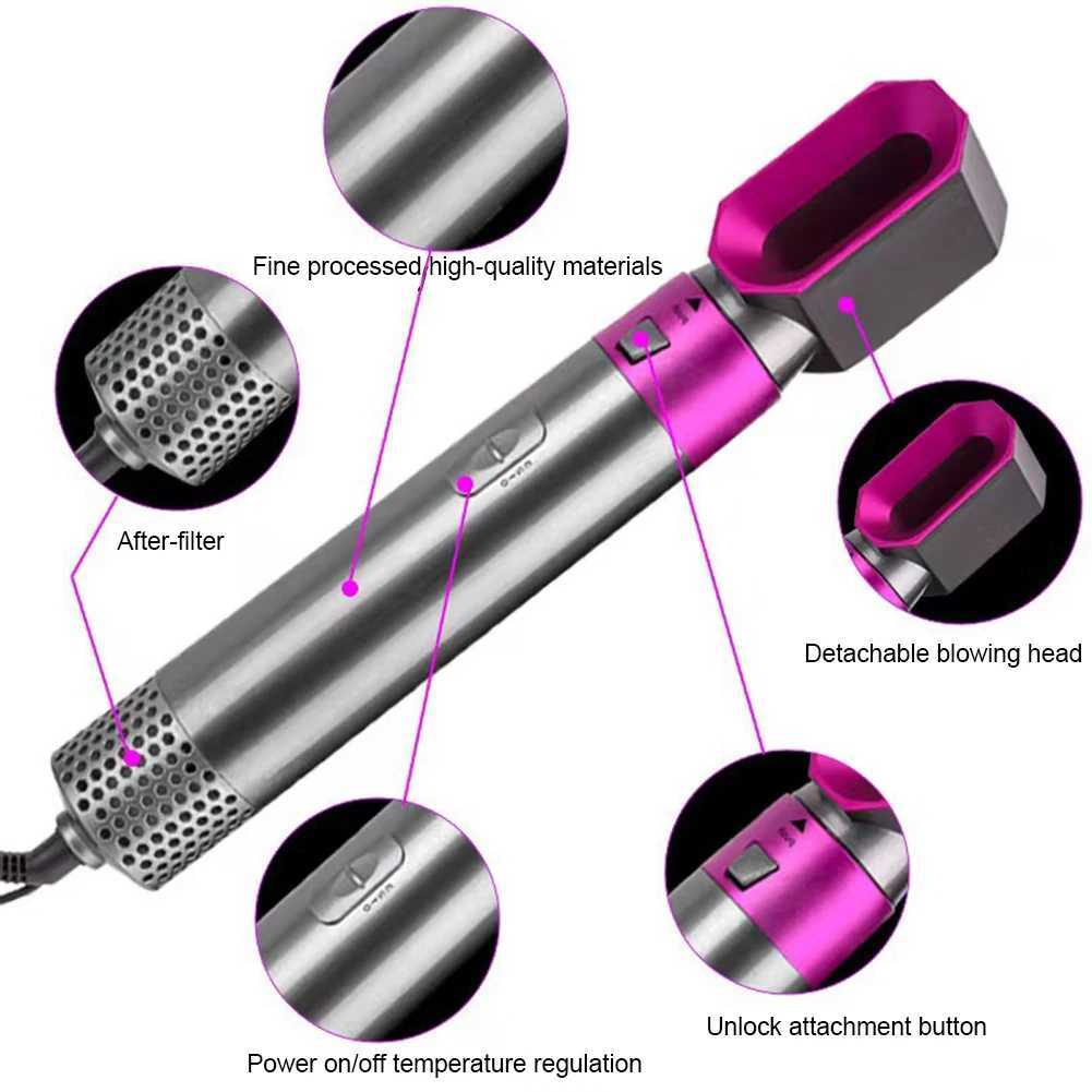5-in-1 hair dryer brush 3-temperature setting electric hair dryer hot comb hair curler detachable styling tool W241231