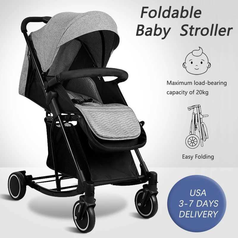 Baby Stroller One-Hand Fold and Adjustable Canopy Lightweight Baby Stroller 4 Wheels Infant StrollerXJ241231